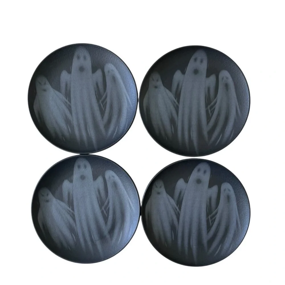 Grammercy Studio Halloween Ghost Salad Plates 8in Matte Black Set of 4 New 👻